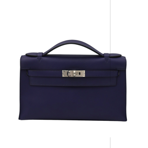 HERMES Kelly Pochette Clutch Bag, Bleu Saphir, Swift Leather, PHW, Full Set 2018