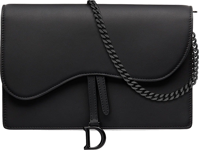 DIOR Saddle Wallet on Chain, Black Ultramatte Calfskin, Black Hardware | Shop Authentique Lux