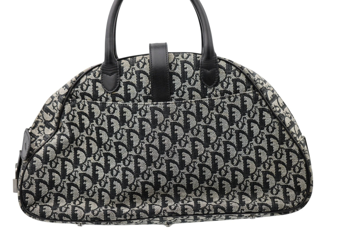 DIOR Diorissimo Frame Satchel, Navy and Beige Canvas, Silver-Tone Hardware | Shop Authentique Lux