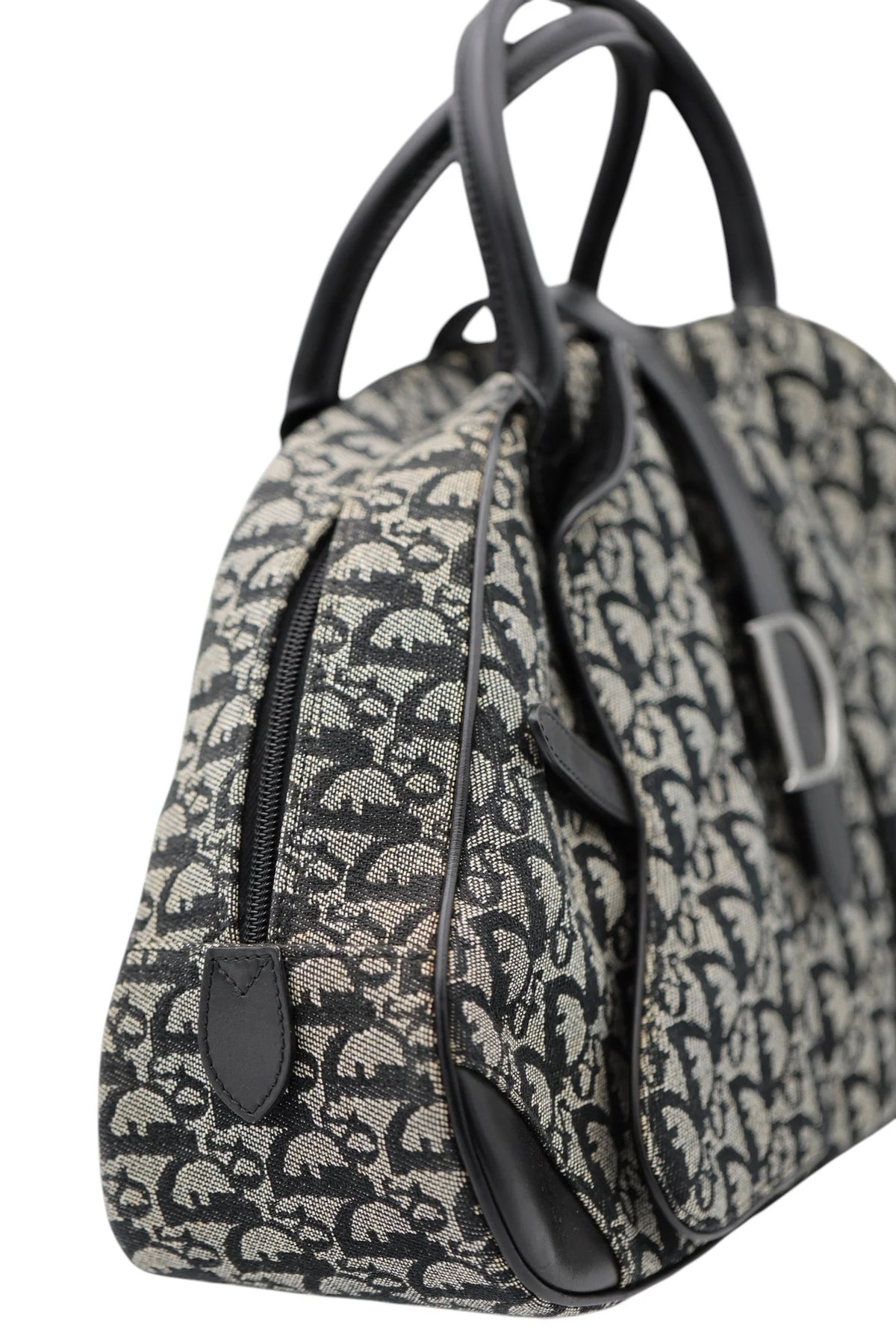 DIOR Diorissimo Frame Satchel, Navy and Beige Canvas, Silver-Tone Hardware | Shop Authentique Lux