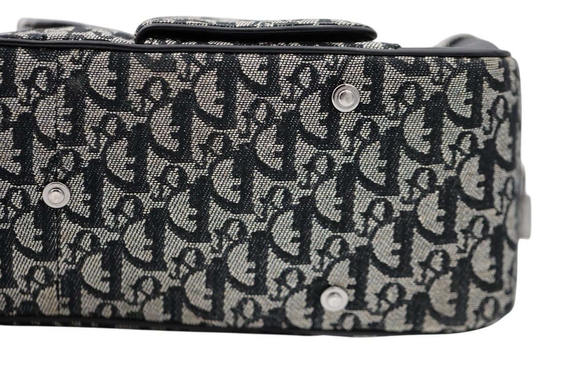 DIOR Diorissimo Frame Satchel, Navy and Beige Canvas, Silver-Tone Hardware | Shop Authentique Lux