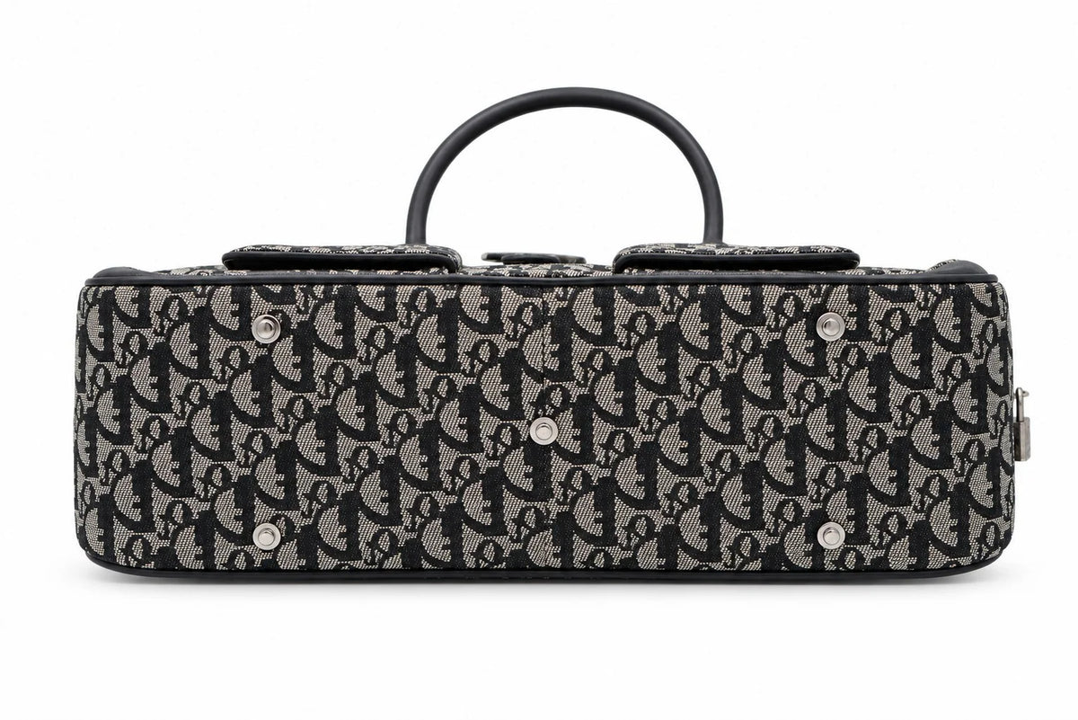 DIOR Diorissimo Frame Satchel, Navy and Beige Canvas, Silver-Tone Hardware | Shop Authentique Lux