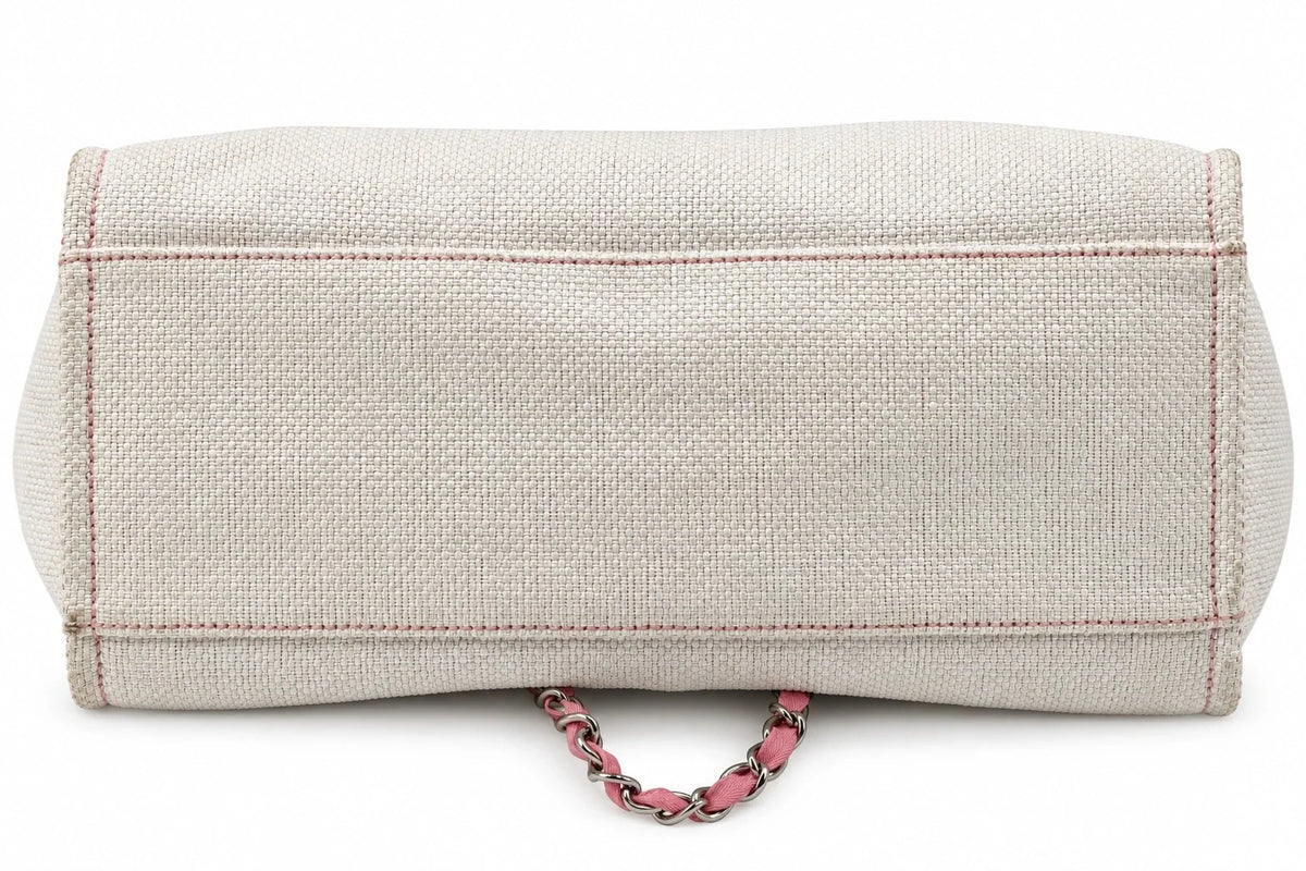 CHANEL Deauville Tote, Beige and Pink Canvas, Silver-Tone Hardware | Shop Authentique Lux