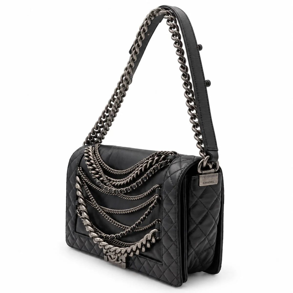 CHANEL Paris-Dallas Medium Enchained Boy Flap, Black Lambskin | Shop Authentique Lux