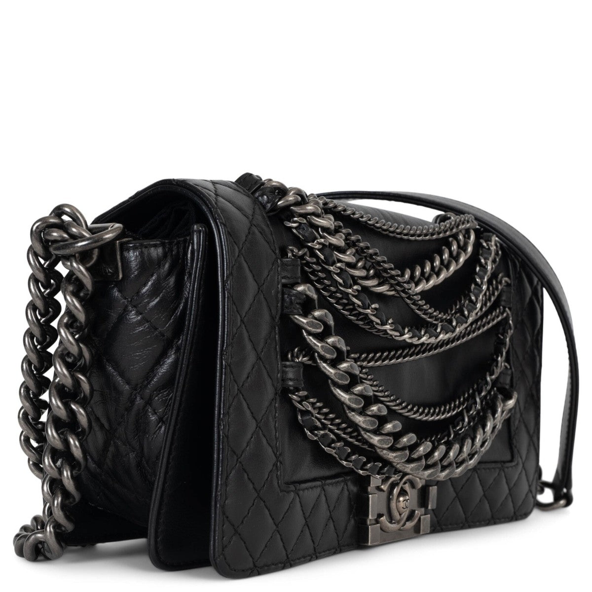 CHANEL Paris-Dallas Medium Enchained Boy Flap, Black Lambskin | Shop Authentique Lux