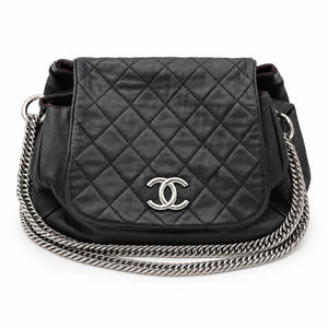 CHANEL Chain Around Flap Bag, Black Quilted Leather, Silver-Tone Hardware