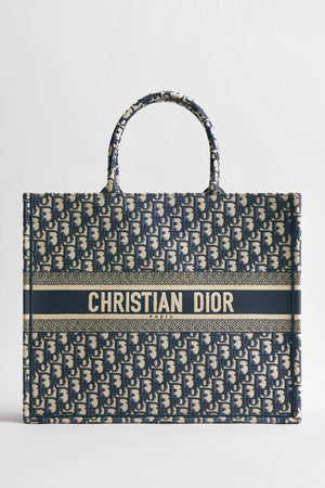 DIOR Large Book Tote, Navy and Beige Oblique Canvas