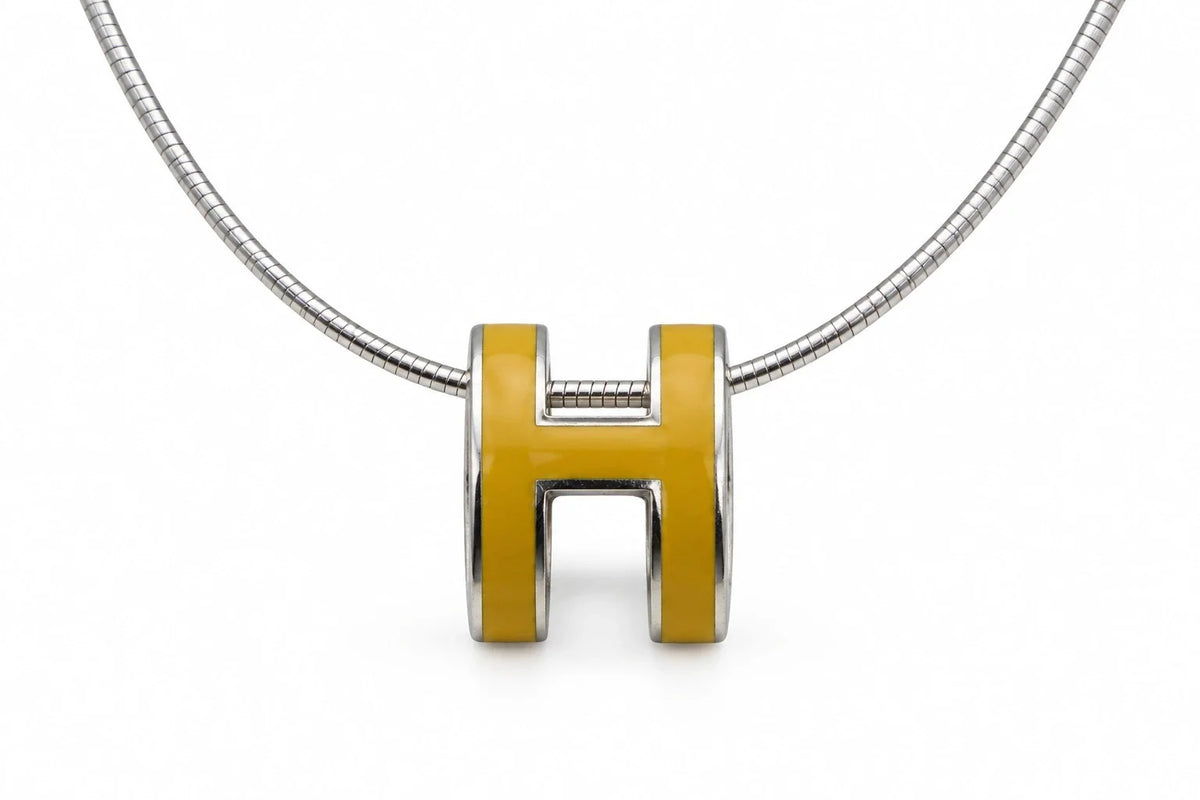 HERMÈS Pop H Pendant Necklace, Yellow, Silver-Tone Chain | Shop Authentique Lux