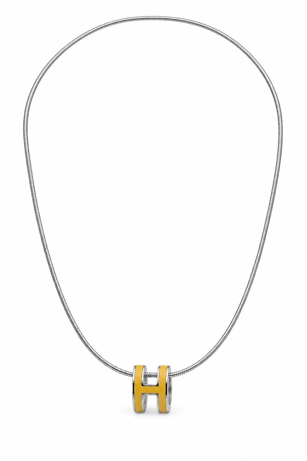 HERMÈS Pop H Pendant Necklace, Yellow, Silver-Tone Chain | Shop Authentique Lux