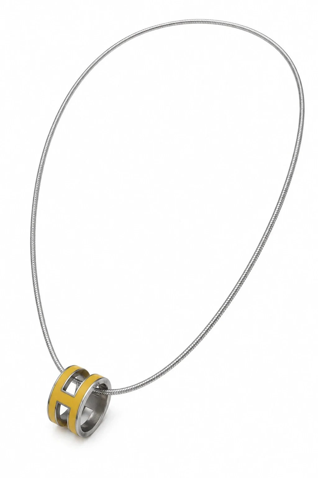 HERMÈS Pop H Pendant Necklace, Yellow, Silver-Tone Chain | Shop Authentique Lux