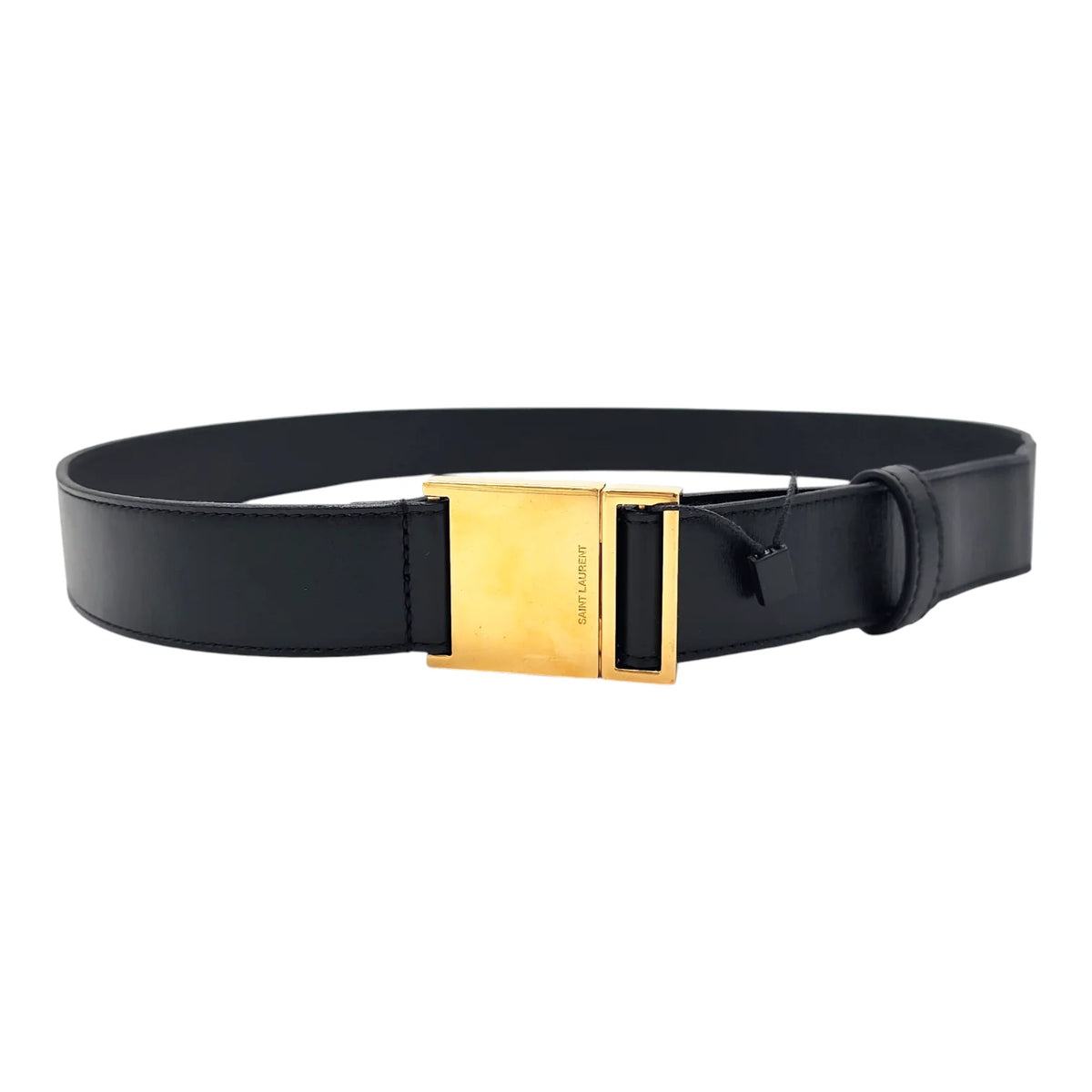 SAINT LAURENT Black Calfskin Leather Belt, Gold-Tone Buckle, 85 cm | Shop Authentique Lux