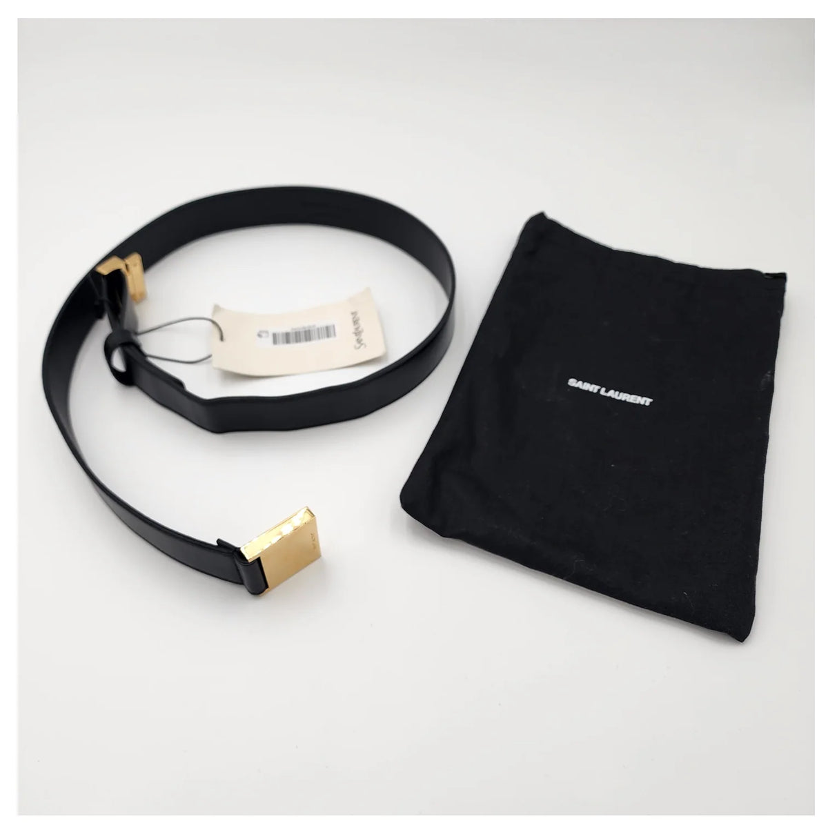 SAINT LAURENT Black Calfskin Leather Belt, Gold-Tone Buckle, 85 cm | Shop Authentique Lux