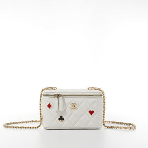 CHANEL Coco Casino Vanity Case, White Quilted Caviar Leather, Gold-Tone Hardware