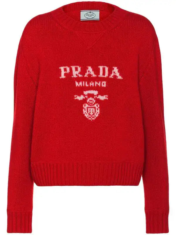 PRADA red intarsia logo crew-neck sweater, IT 36 | Shop Authentique Lux