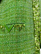 VALENTINO green tweed V-shaped pocket accent and sequin detail | Shop Authentique Lux