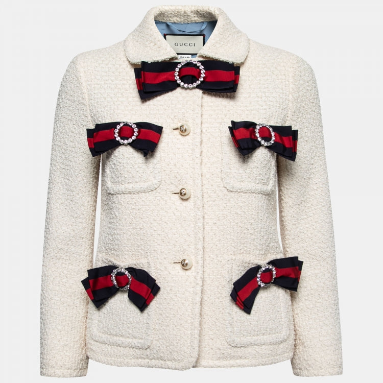 GUCCI Runway Ivory Bow Crystal Tweed Jacket and Skirt Set | Shop Authentique Lux