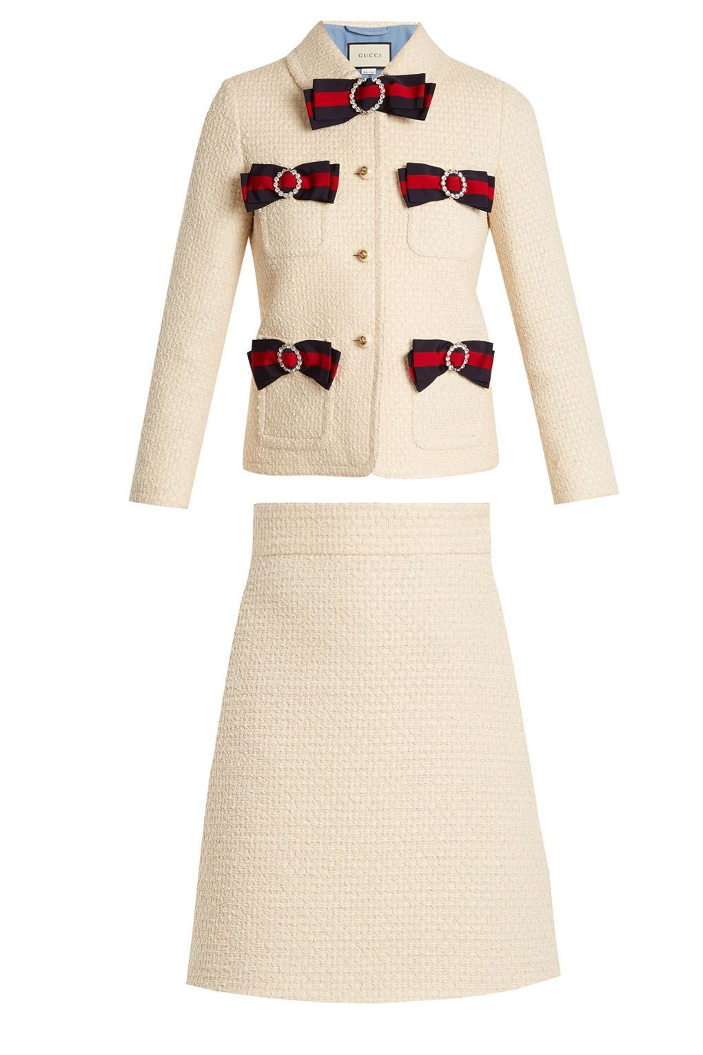 GUCCI Runway Ivory Bow Crystal Tweed Jacket and Skirt Set | Shop Authentique Lux