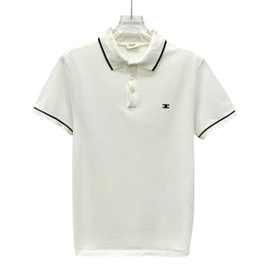 CELINE Runway Classic Cotton Piqué Polo Shirt, Off-White and Black, Size S