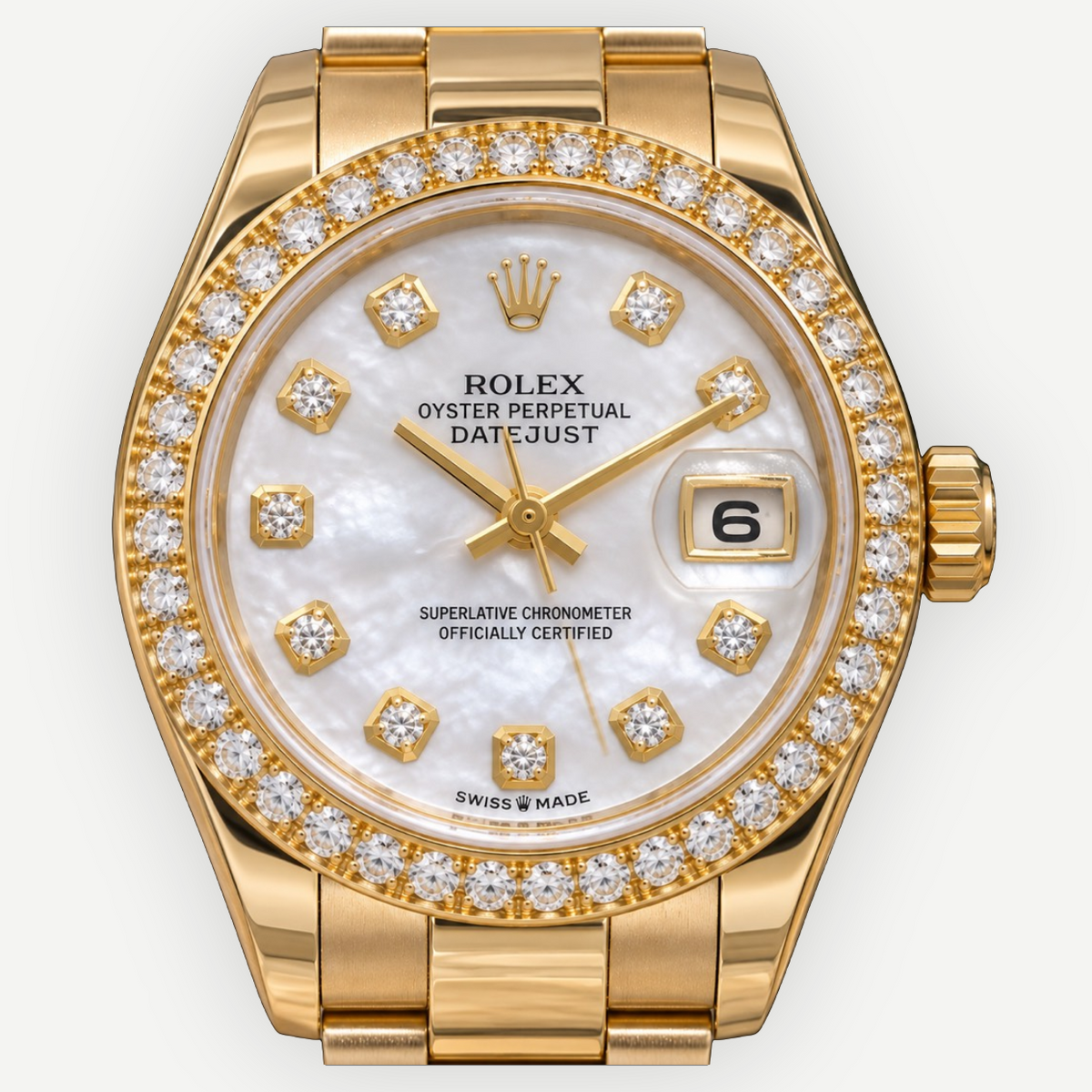 Rolex Lady-Datejust 26 Ref. 69138 Yellow Gold Diamond Dial President Bracelet | Shop Authentique Lux