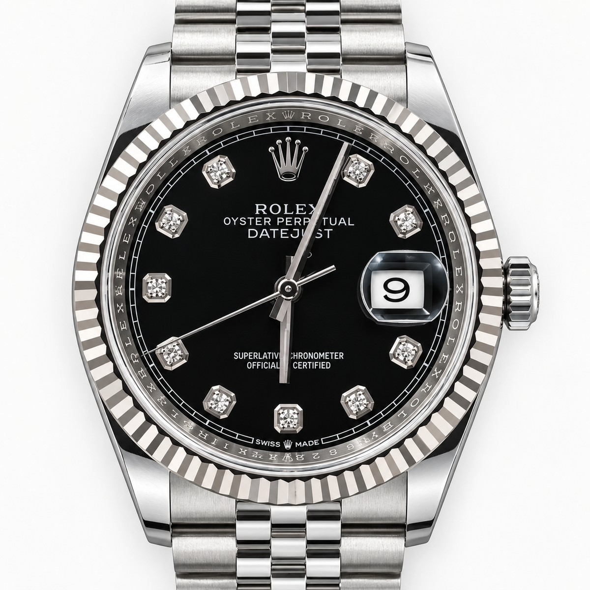 Rolex Datejust 36 Platinum Fluted Bezel Black Diamond Dial 2019 Full Set | Shop Authentique Lux
