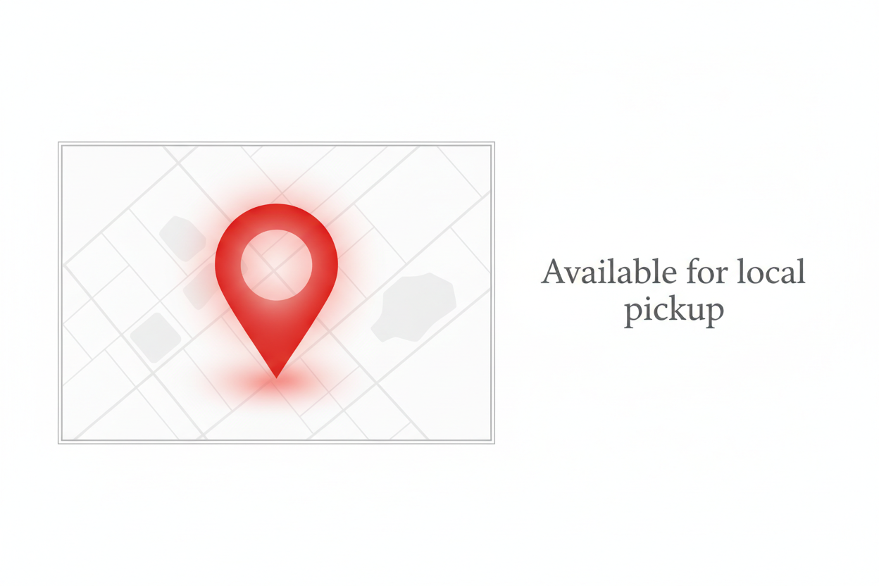 a map with a red pin drop.  Text will say "Available for local pickup" to the right of this image.