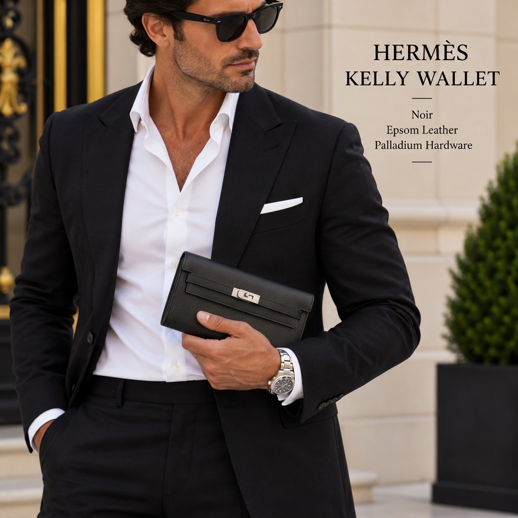 HERMÈS Noir Epsom Kelly Wallet, Palladium Hardware, 2021 | Shop Authentique Lux